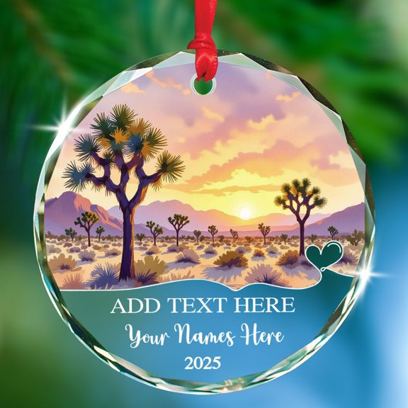 Joshua Tree Scenery Christmas Ornament, Personalized Add Text Joshua Tree National Park Glass Keepsake Ornament, Travel Souvenir Xmas Decoration 2025, Custom Names California National Park Ornaments