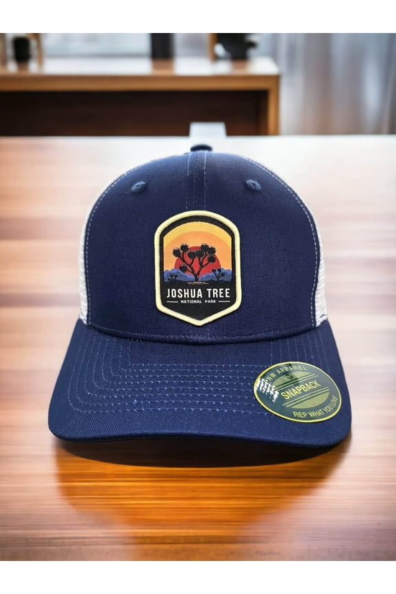 Joshua Tree Trucker Hat - Navy Blue on White Mesh