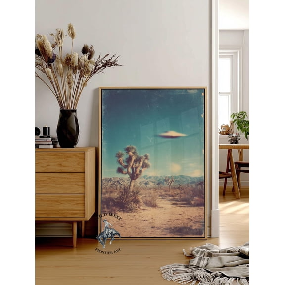 Joshua Tree Ufo Poster, Polaroid Style Western Art Print Home Decor #2987, Unframed Canvas Size 16x24