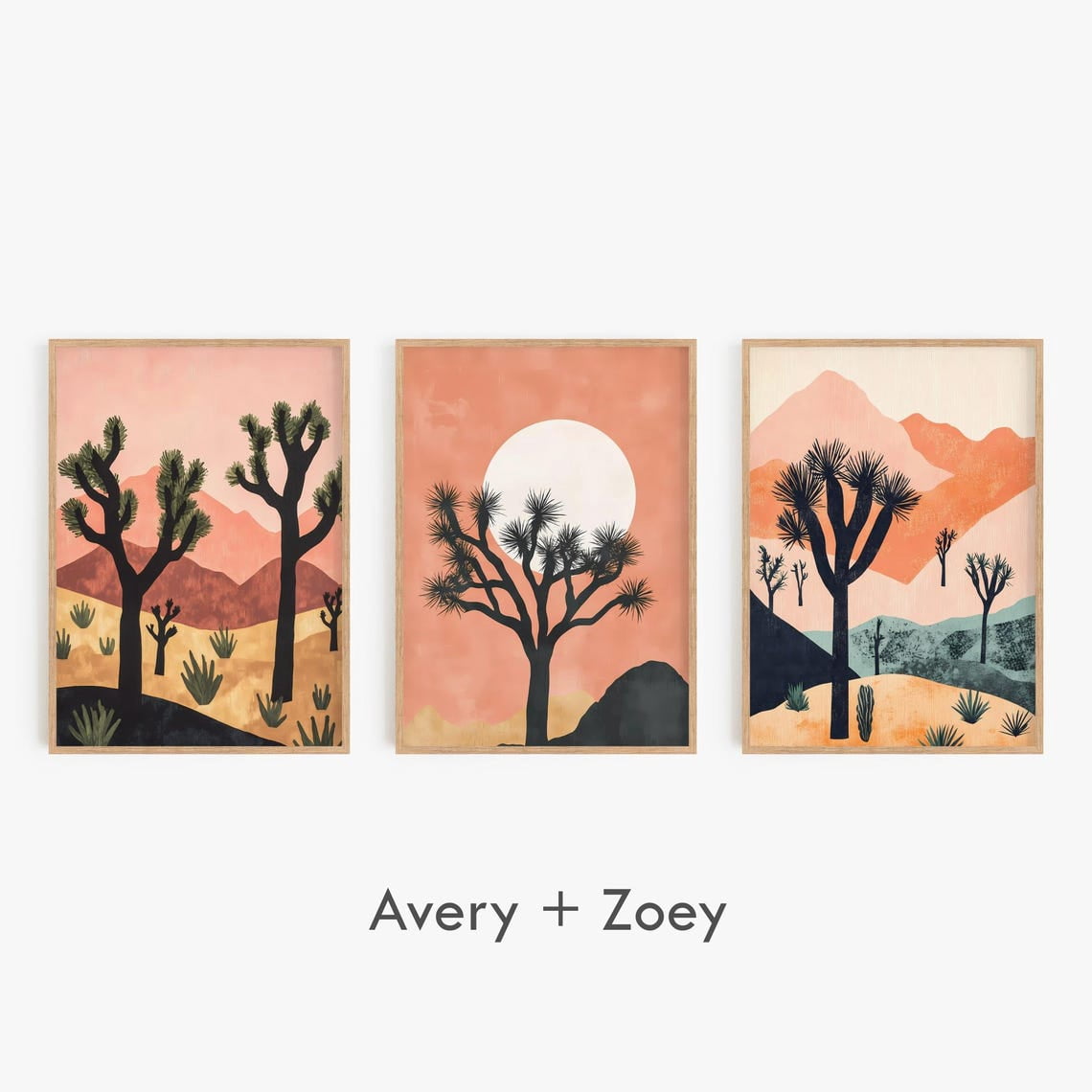Joshua Tree Wall Art Set Of 3, Mid Century Modern California Desert ...