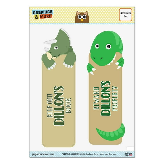 Joshua Triceratops and T-Rex Dinosaurs Set of 2 Glossy Laminated Bookmarks