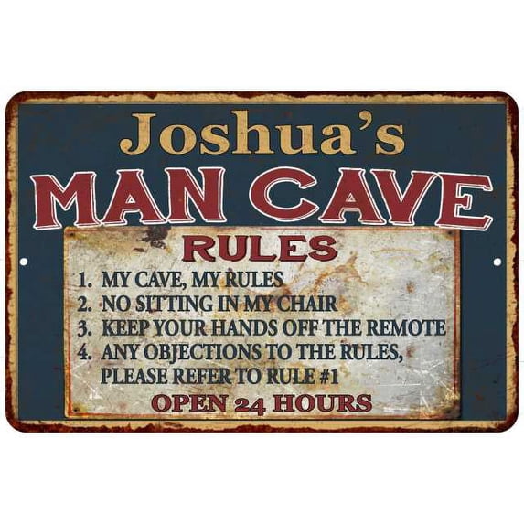 Joshua's Man Cave Rules Chic Rustic Green Sign Home 8x12 Metal 108120049405