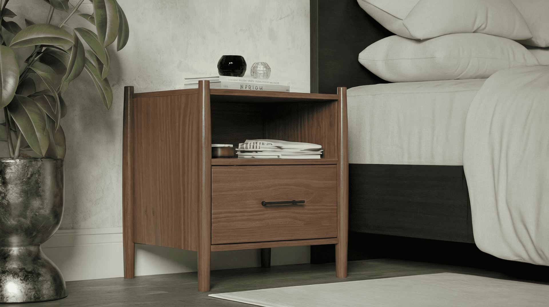 Josiah Solid Wodd 1 Drawer Nightstand Brown - for Adults and Teens