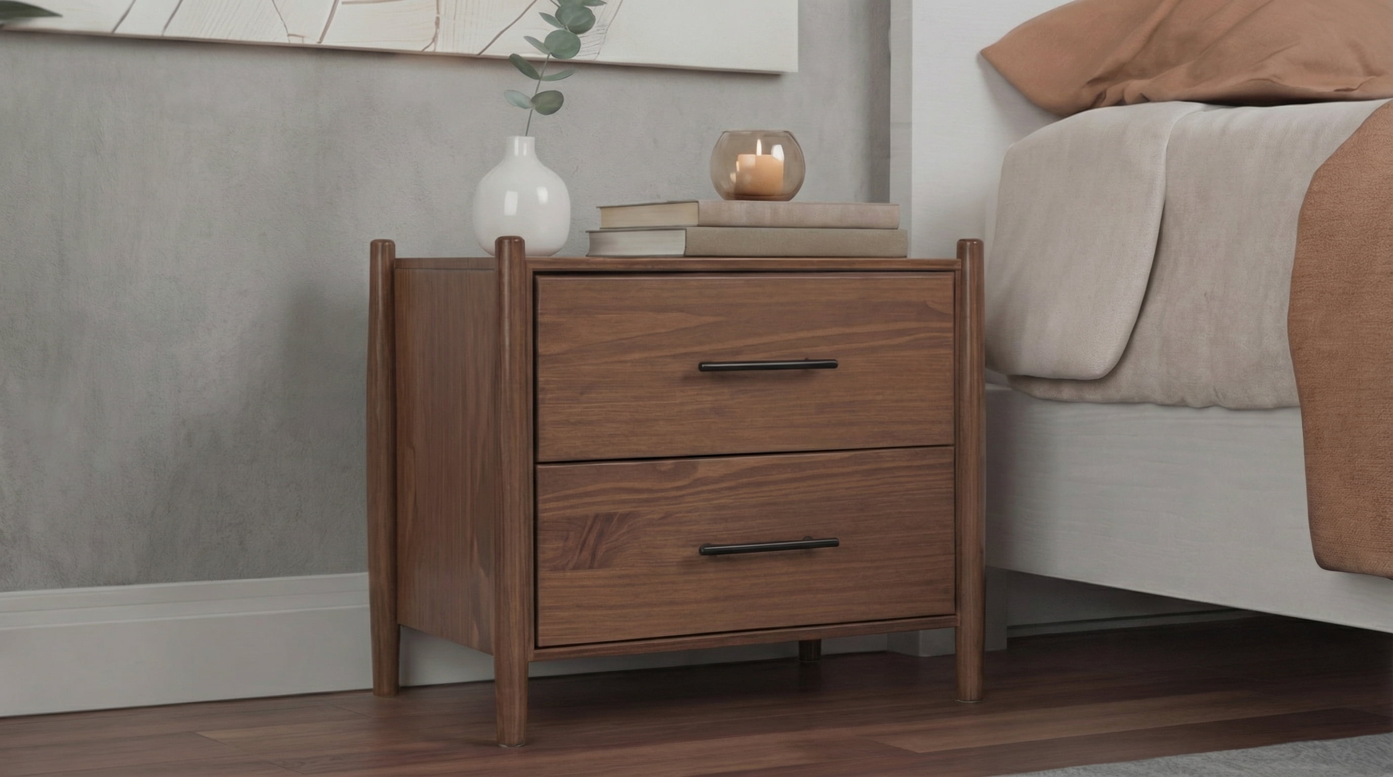 Josiah Solid Wood 2 Drawers Nightstand Brown - for Adults and Teens