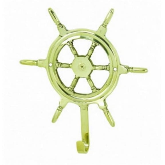 Handcrafted Decor MD-1143 Solid Brass Ship Wheel Hook, 7 inch