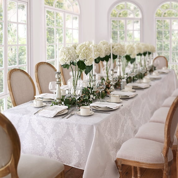 Josie Accessories Inc. Elrene Barcelona Damask Elegant Fabric Tablecloth White 60"x102" Oblong