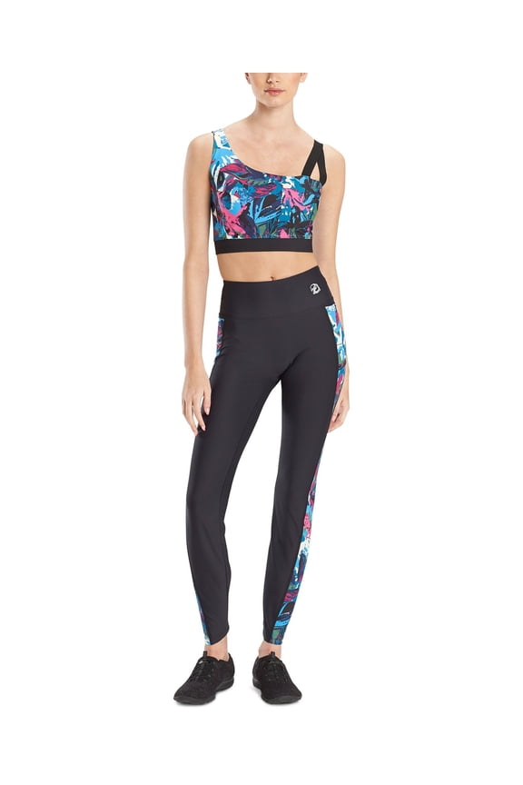 Josie Natori Womens Active Solstice Asymmetrical Cropped Cami Top,Blue Multi,Large