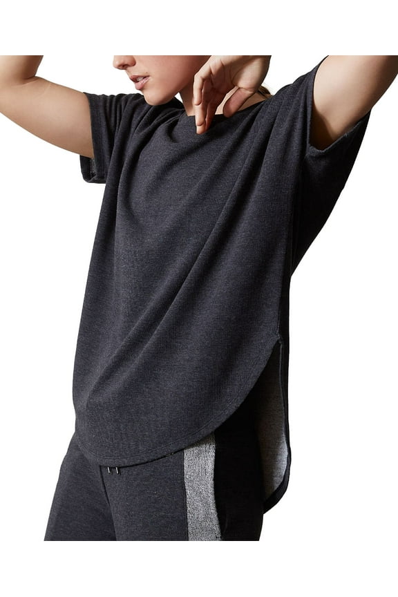 Josie Natori Womens Chi French Terry Split-Back Top,Heather Black,Large