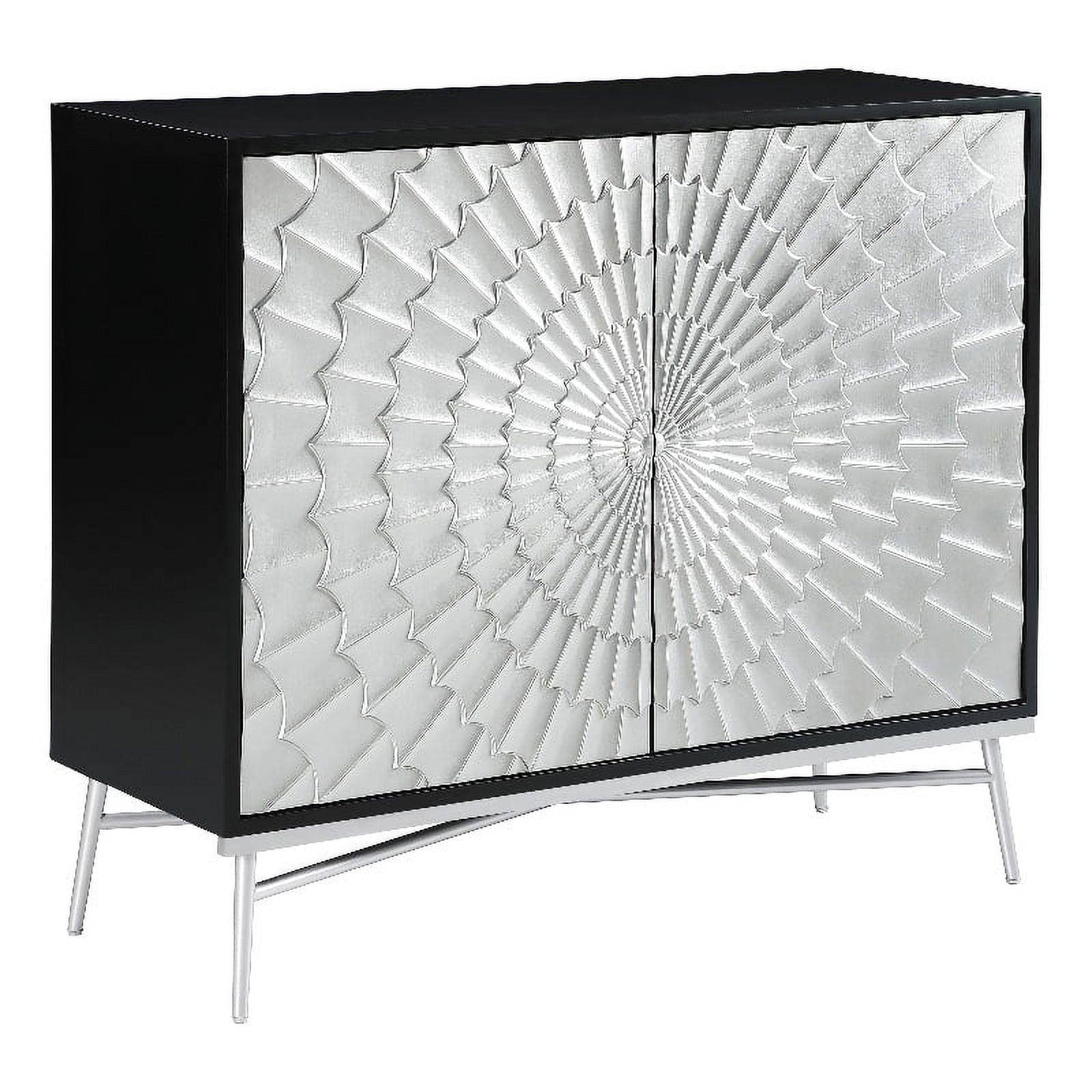 Black and Silver Sunburst Design Freestanding Office Cabinet