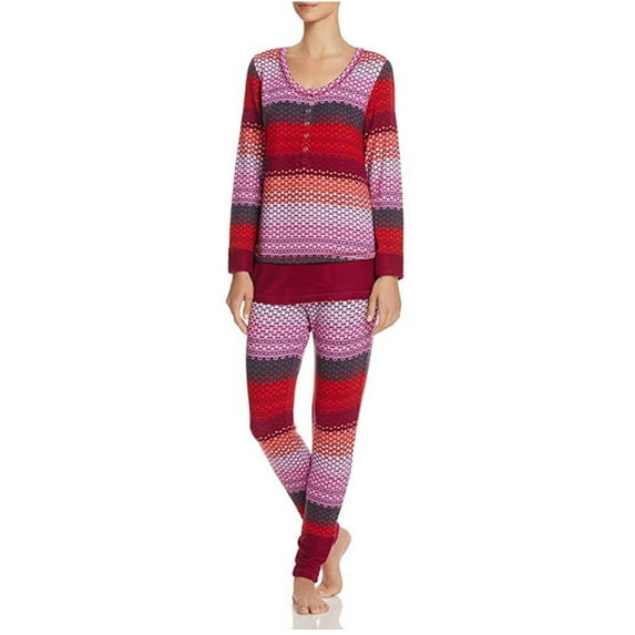 Josie by Natori Women's Fireside Henley Pajama Set (Small, Red with Red)