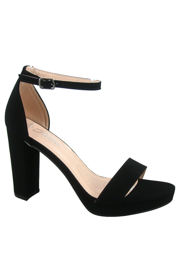 Josina-66 Women's Open Toe Ankle Strap Buckle Platform Chunky High Heels Sandals Shoes ( Black , 5.5)