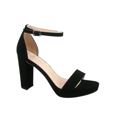 Josina-66 Women's Open Toe Ankle Strap Buckle Platform Chunky High Heels Sandals Shoes ( Black , 7)