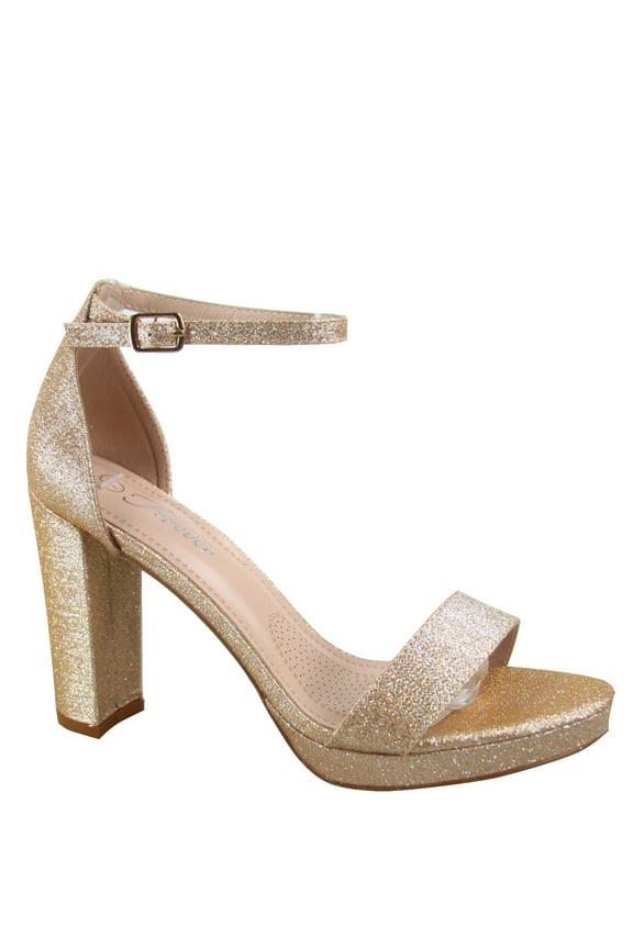 Josina-66 Women's Open Toe Ankle Strap Buckle Platform Chunky High Heels Sandals Shoes ( Champagne, 7.5)