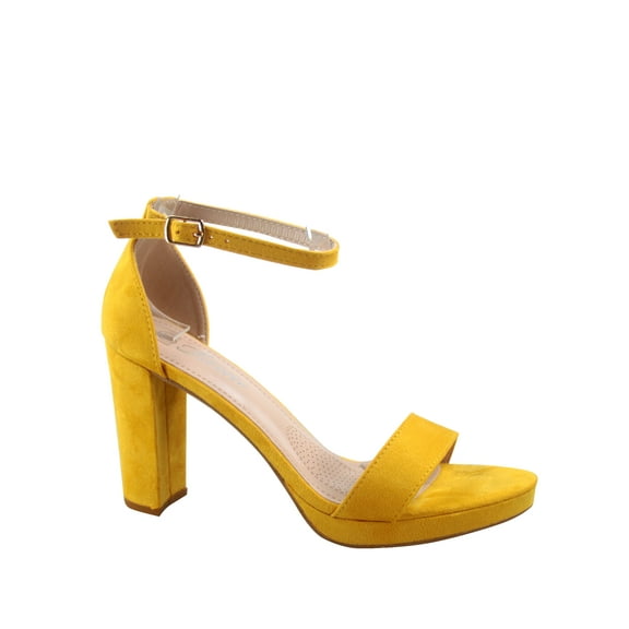 Josina-66 Women's Open Toe Ankle Strap Buckle Platform Chunky High Heels Sandals Shoes ( Mustard, 6)