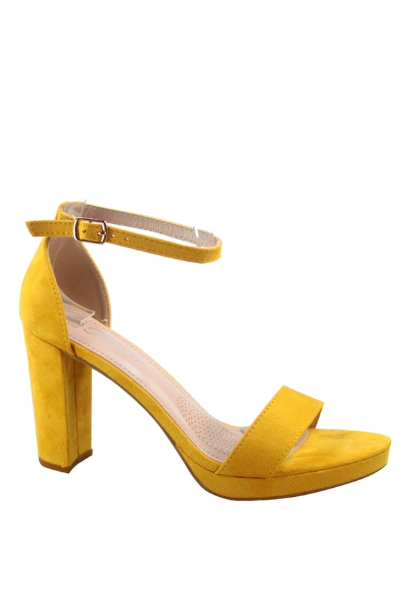 Josina-66 Women's Open Toe Ankle Strap Buckle Platform Chunky High Heels Sandals Shoes ( Mustard, 8)