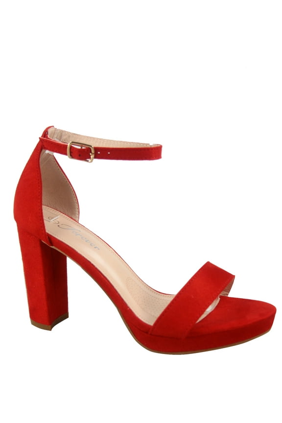 Josina-66 Women's Open Toe Ankle Strap Buckle Platform Chunky High Heels Sandals Shoes ( Red, 8)