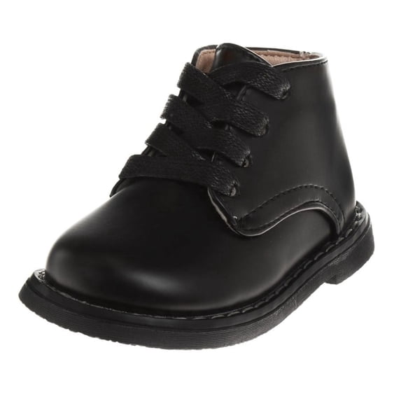 Josmo Leather Hard Sole Ankle Support Walking Dress Shoes for Baby Boys and Girls, High Top, Black, Size: 3.5