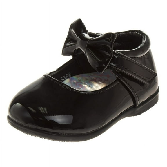 Josmo Baby Girls Mary Jane Flats with Bow Detail: Non, Slip Sole Wedding Flower Girls Shoes (Infants Toddler Sizes), Black Patent, 5