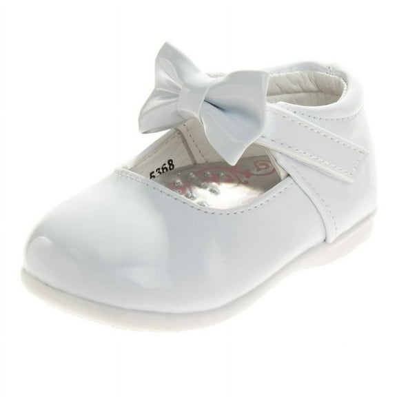 Josmo Baby Girls Mary Jane Flats with Bow Detail: Non, Slip Sole Wedding Flower Girls Shoes (Infants Toddler Sizes), White Patent, 6
