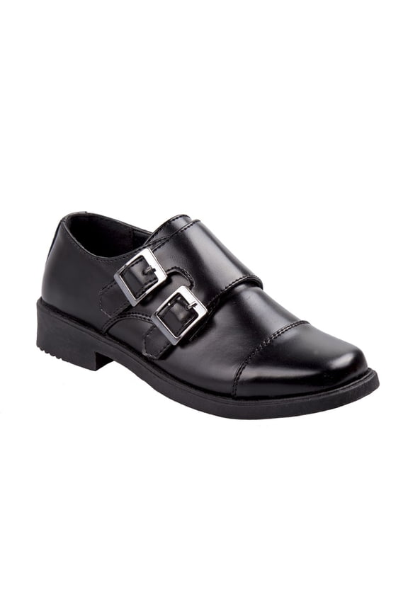 BoyS Dress Shoes  Hook and Loop Double Monk Strap Cap Toe Oxford Loafers (Little Kid Big Kid), Black, Size: 1