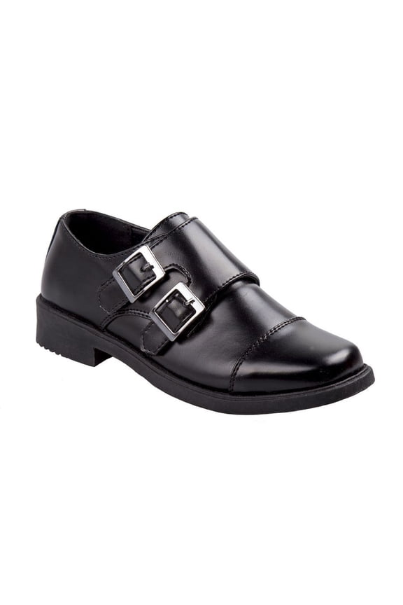 BoyS Dress Shoes  Hook and Loop Double Monk Strap Cap Toe Oxford Loafers (Little Kid Big Kid), Black, Size: 3