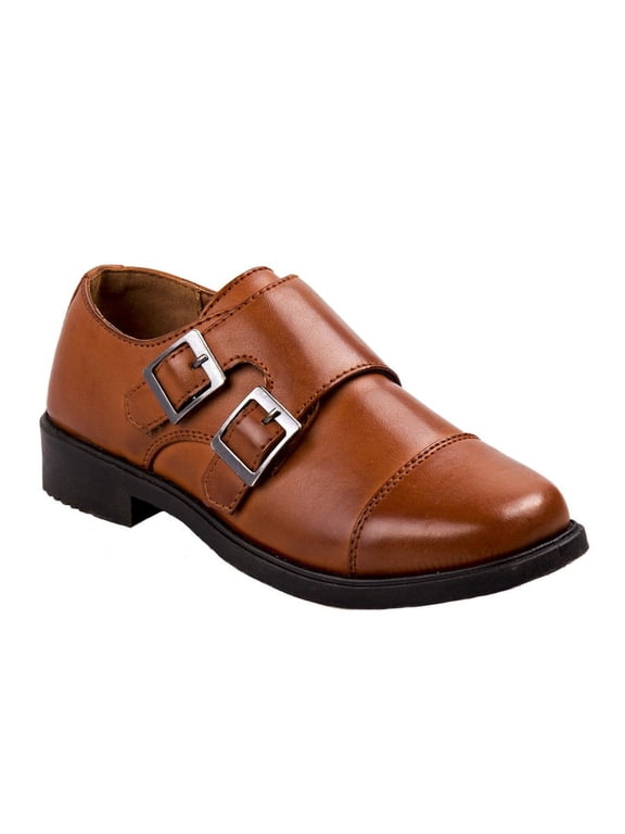 Boys Faux Leather Double Monk Strap Cap Toe Dress Shoes (Little Kids/Big Kids)