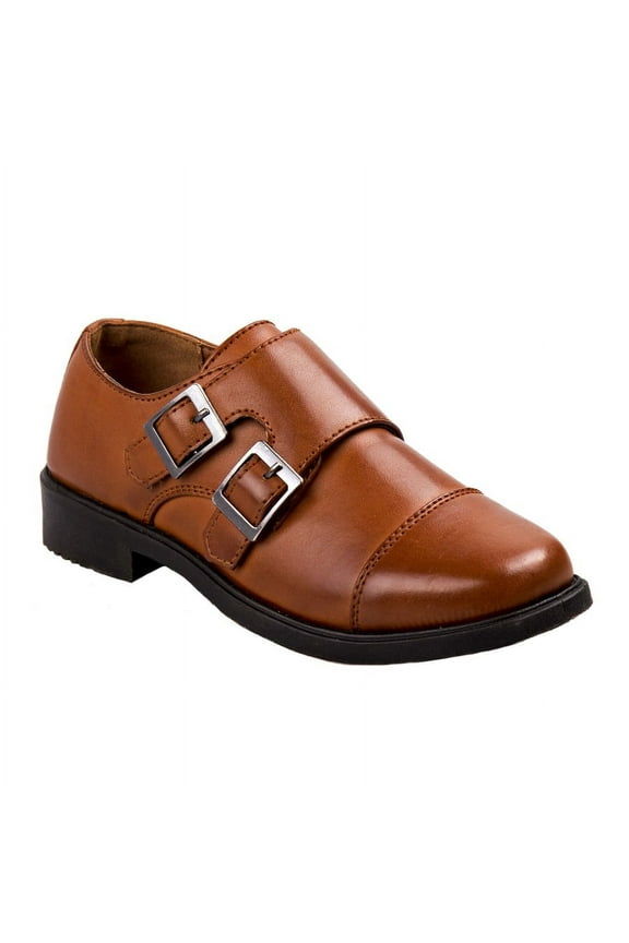 BoyS Dress Shoes Hook and Loop Double Monk Strap Cap Toe Oxford Loafers (Little Kid Toddler), Tan, Size: 11