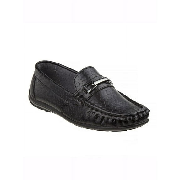 Josmo Boys Casual Slip-On Loafers with Metal Accent - Black Snake, 6