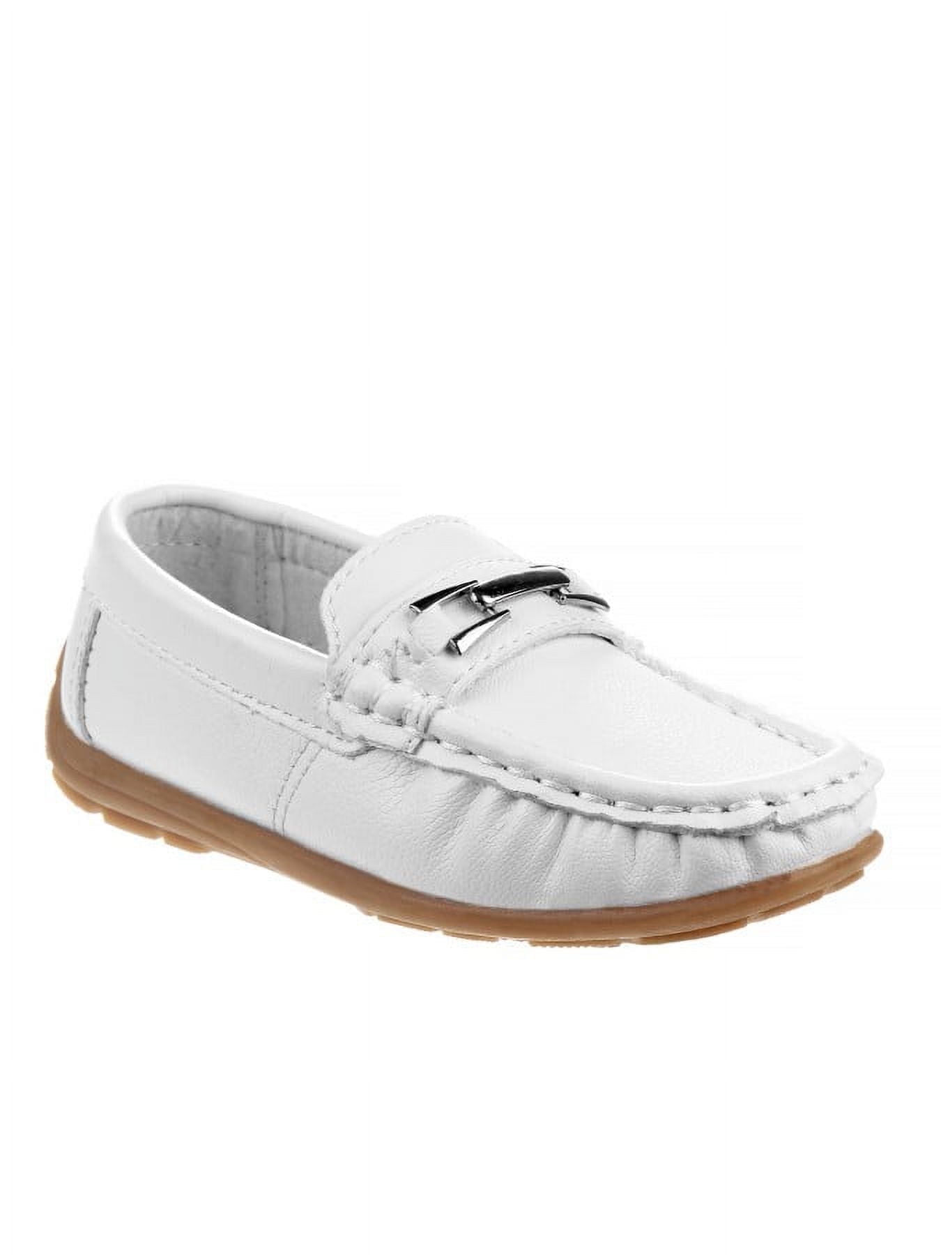 Josmo Boys Casual Slip-On Loafers with Metal Accent - White