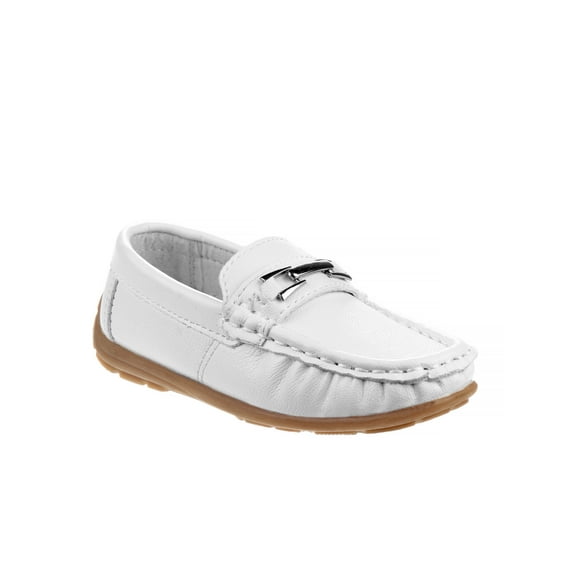 Josmo Boys Casual Slip-On Loafers with Metal Accent - White BK, 1