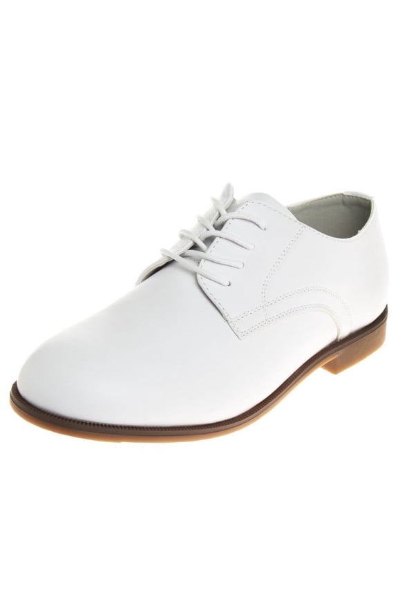 Boys Little Kids Classic Dress Shoes with Lace Up Closure, White, 13