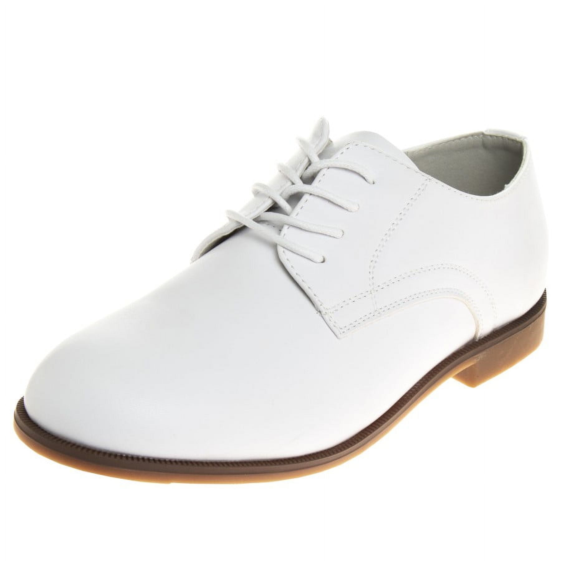 Josmo Boys Little Kids Classic Dress Shoes with Lace Up Closure, White, 2.5