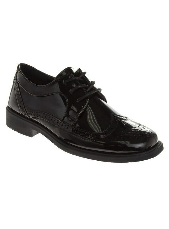 Josmo Boys Wingtip Oxford Lace Dress Shoes - Black Patent, 4