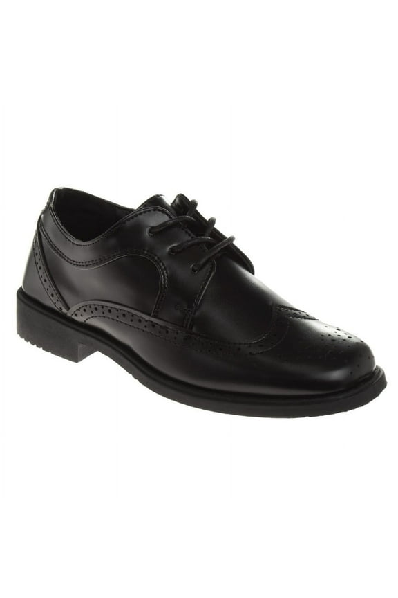 Boys Wingtip Oxford Lace Dress Shoes, Black, Size: 5