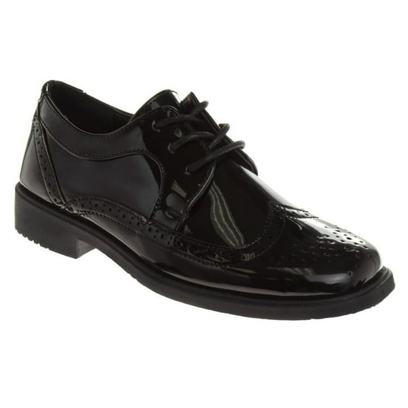 Boys Wingtip Oxford Lace Dress Shoes - Color: Black Patent, Size: 2