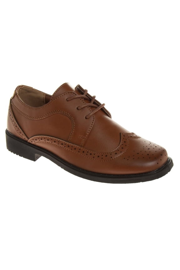 Boys Wingtip Oxford Lace Dress Shoes, Color: Tan, Size: 13