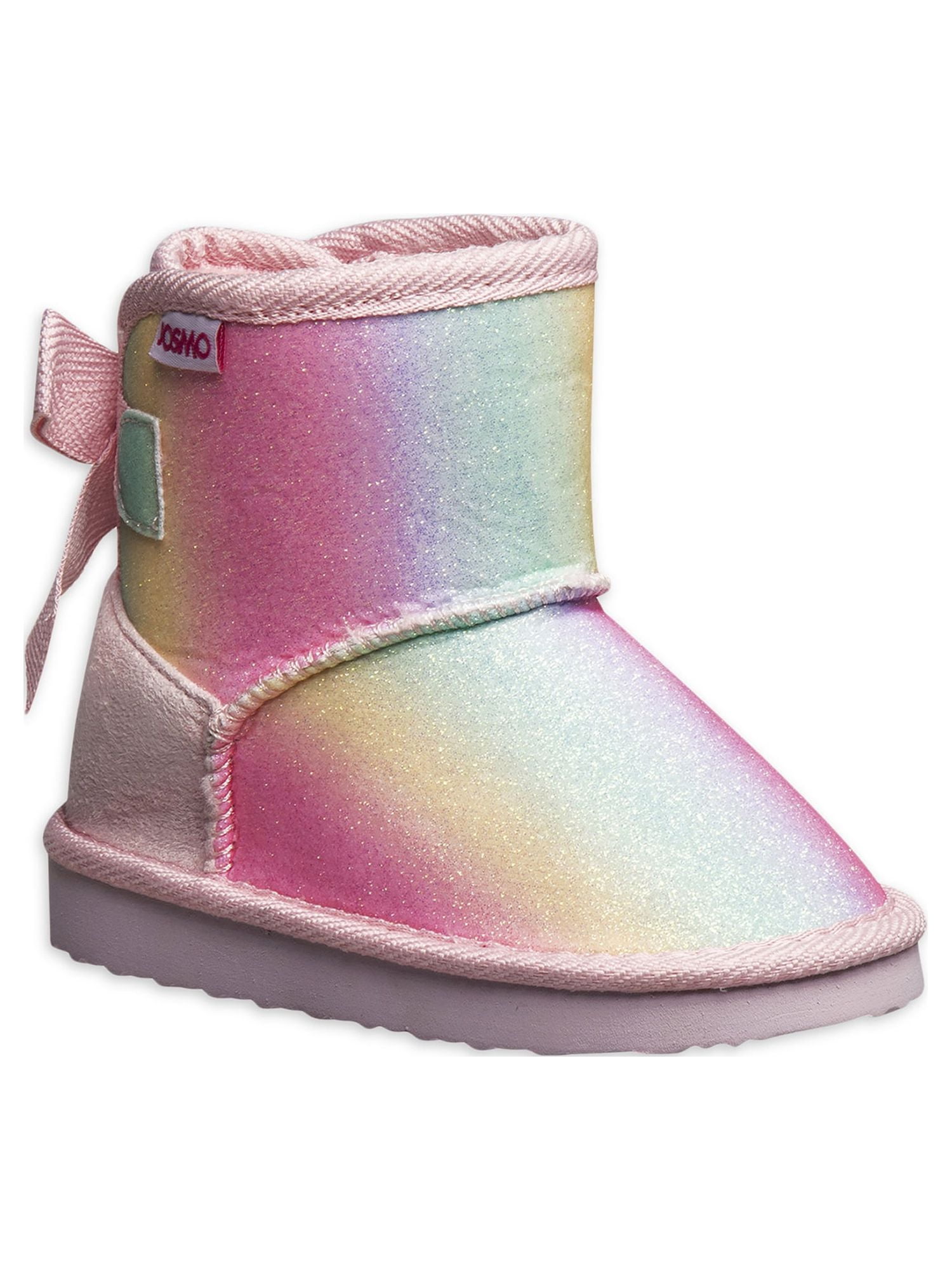 Josmo Faux Fur Tie Dye Rainbow Glitter & Bows Shearling Boots (Toddler Girls)
