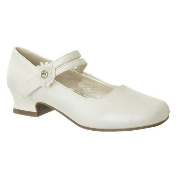 Josmo Girls Flower Mary Jane Dress Shoes. (Little Kids Big Kids)., Beige Pearl, 12