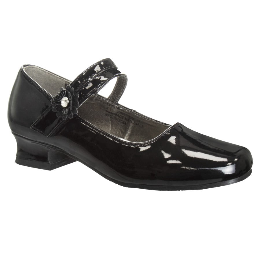 Josmo Girls Flower Mary Jane Dress Shoes. (Little Kids Big Kids)., Black Patent, 3