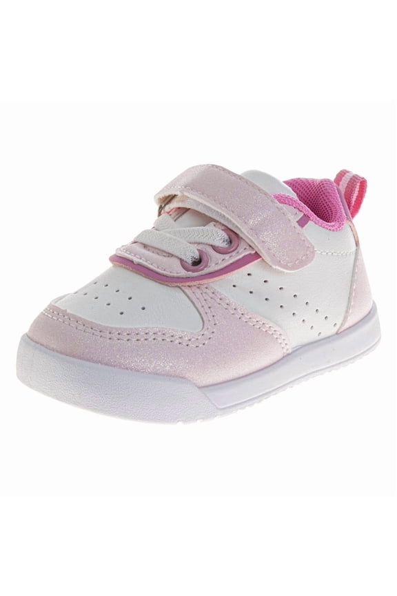 Girls Hook And Loop Sneakers. (Infant Toddler), White Pink, Size: 5