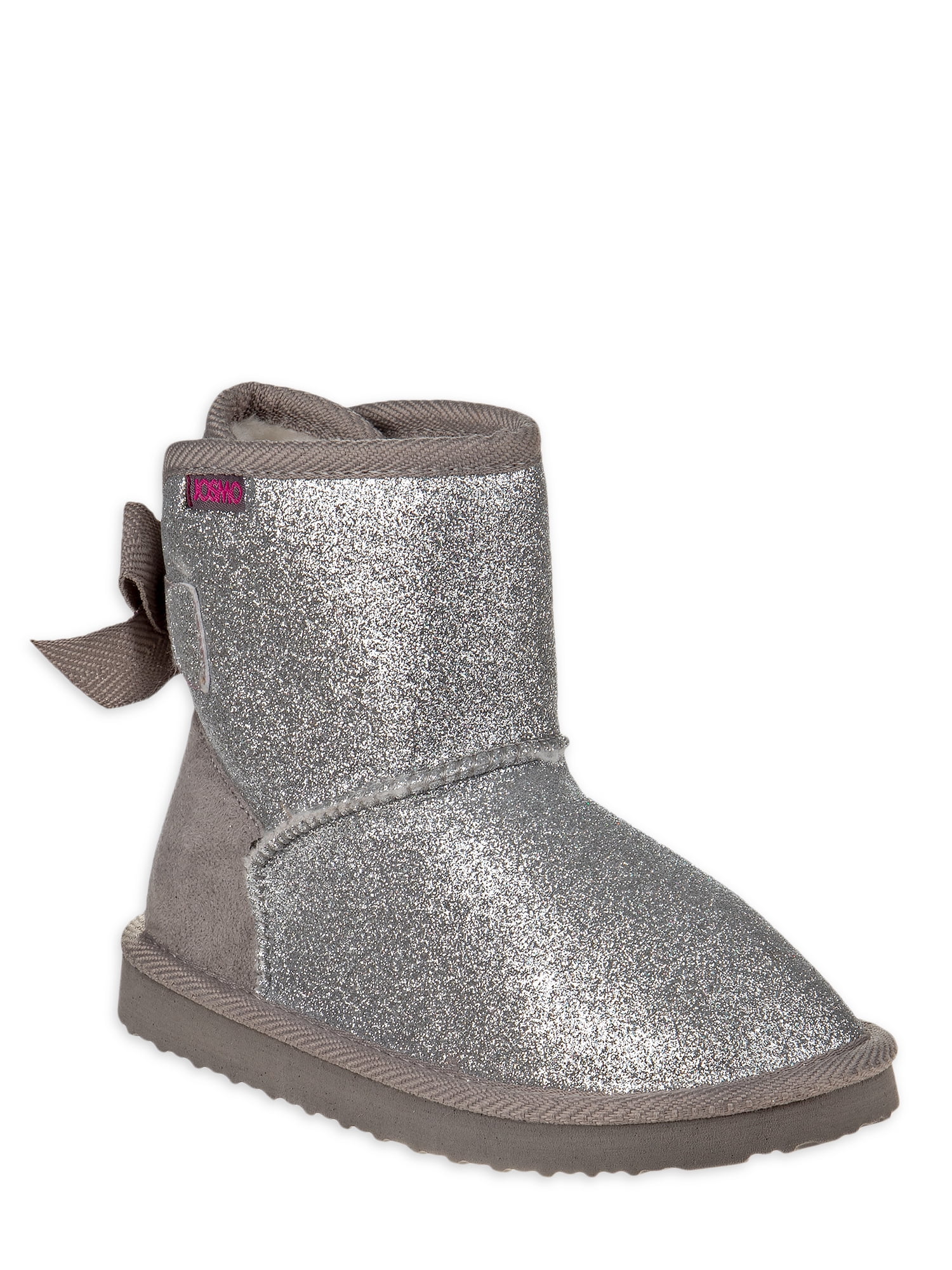 Josmo Glitter & Bows Faux Shearling Ankle Boot (Toddler Girls