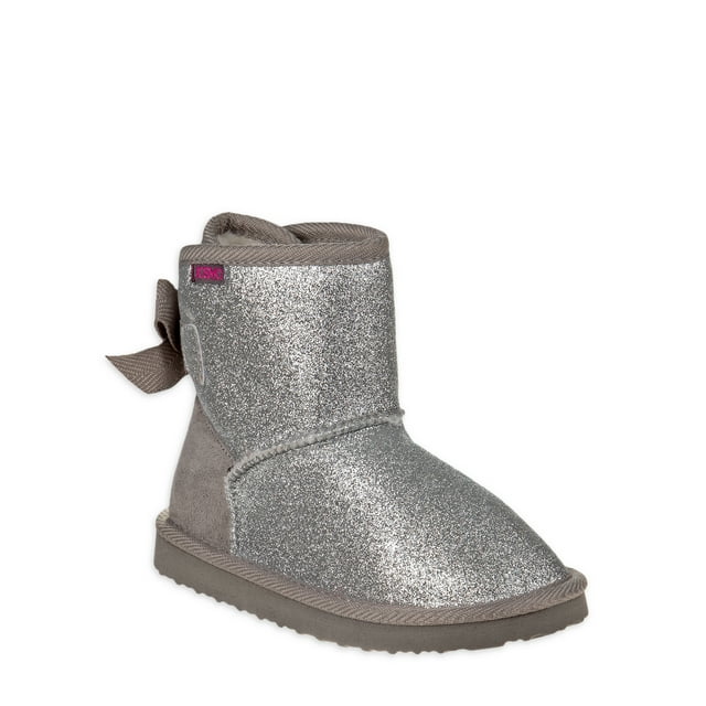 Josmo Glitter & Bows Faux Shearling Ankle Boot (Toddler Girls)