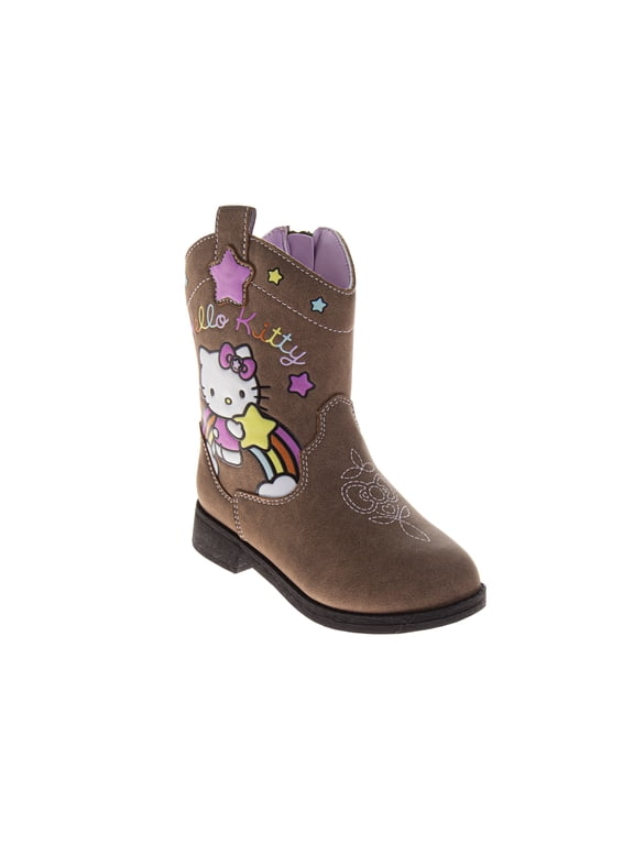 Josmo Kids Hello Kitty Cowboy Boots – Cute Rainbow & Star Design Calf High Western Country Boots for Girls (Toddler 5–10 / Little Kid 11–12)