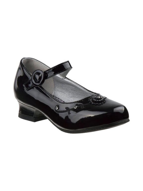 Little Girls Low Heel Mary Jane Dress Shoes, Black Patent, 12