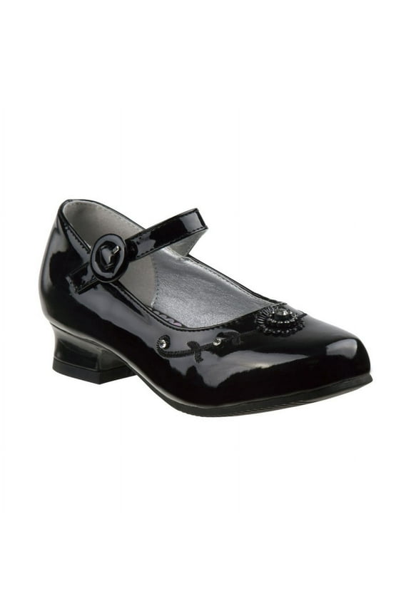 Little Girls Low Heel Mary Jane Dress Shoes, Black Patent, 3