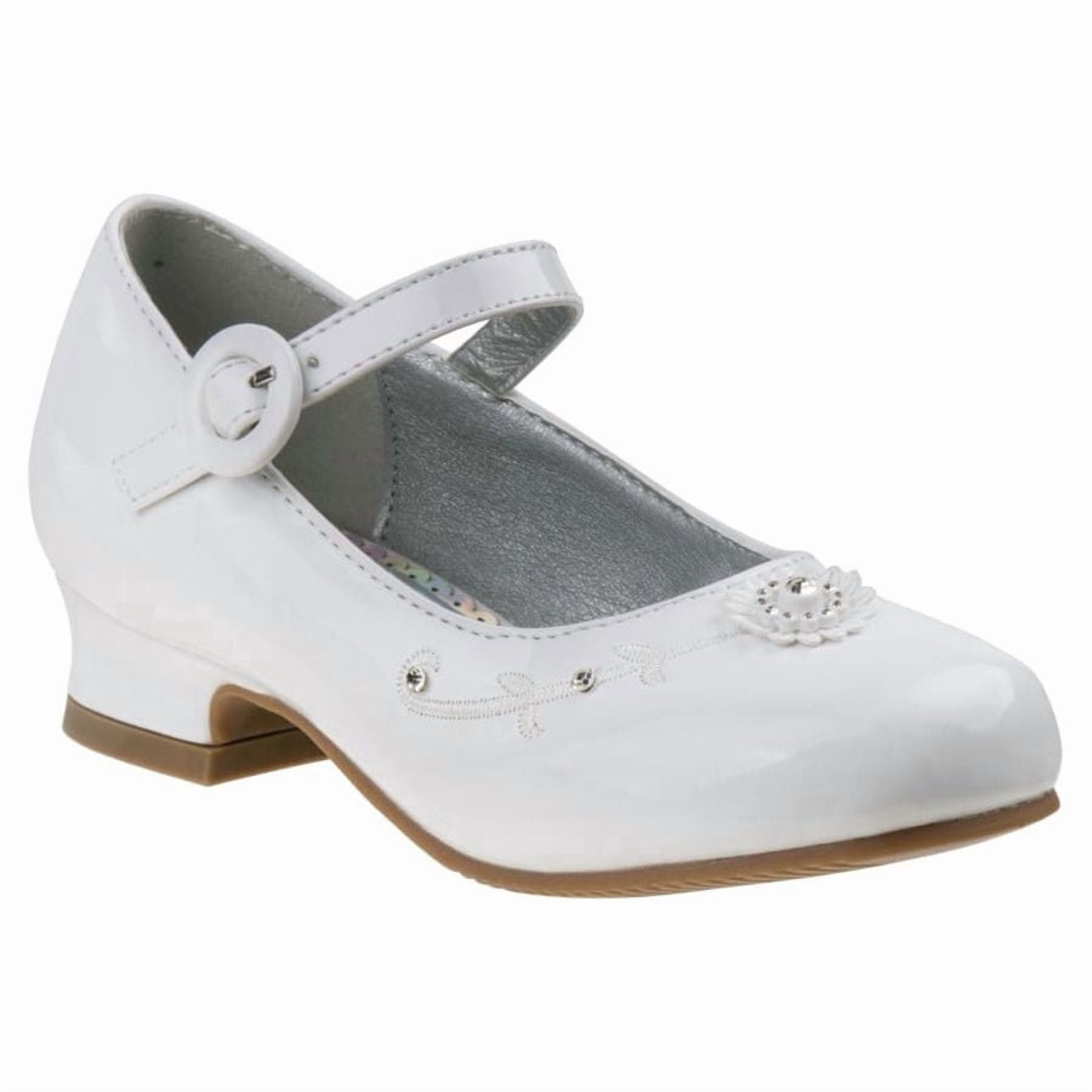 Little Girls Low Heel Mary Jane Dress Shoes, White Patent, 13