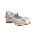 thumbnail image 1 of Josmo Little Kids Girl Faux Leather Low Heel Buckle Dress Shoes with Ribbon And Rhinestones, Beige, Size: 2, 1 of 6