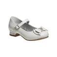thumbnail image 1 of Josmo Little Kids Girl Faux Leather Low Heel Buckle Dress Shoes with Ribbon And Rhinestones, White Patent, Size: 13, 1 of 6