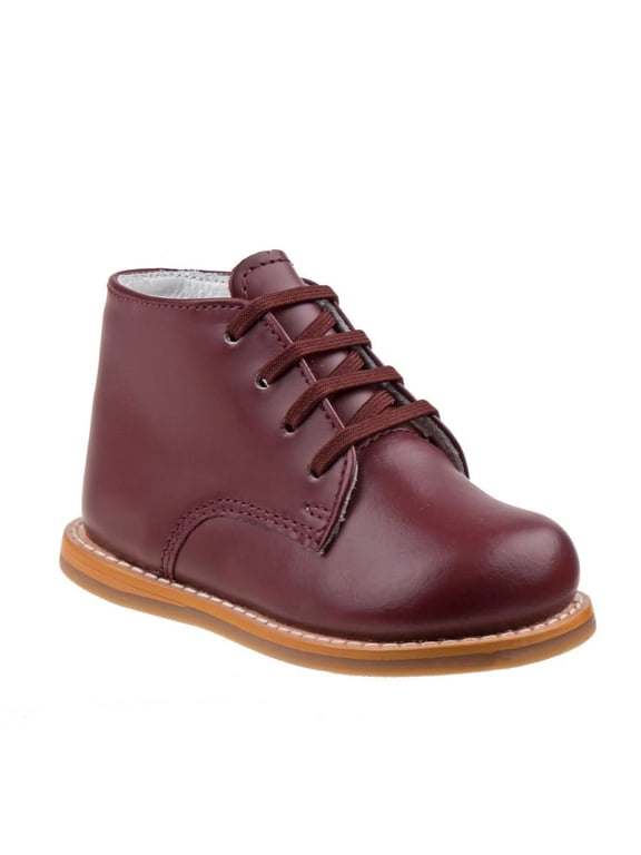 Logan Baby Walking Shoes Medium Width Boys Girls Unisex Walking Shoes First Step Walker, Leather Non, Slip Bottom High Top, Burgundy, Size: 5
