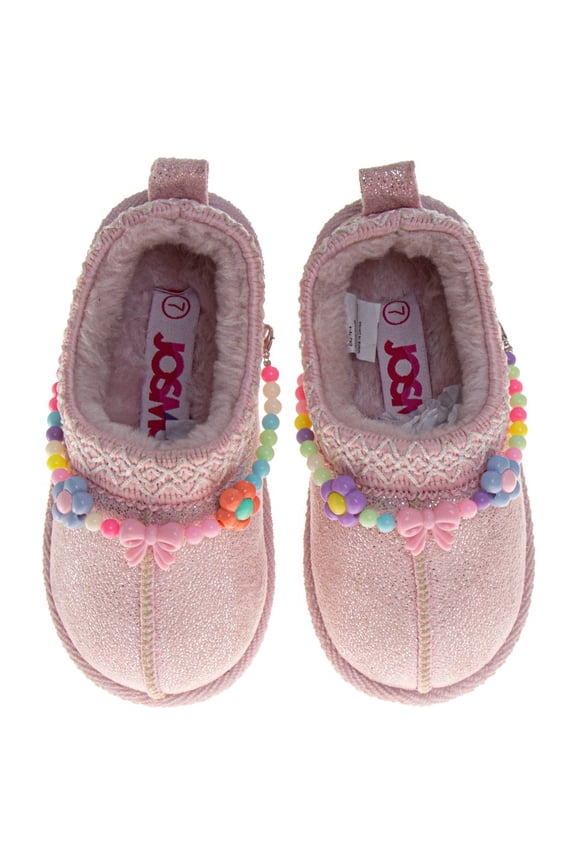 Slip On Slippers Girls, Sparkly Pink Beaded Plush Cozy House Shoe (Toddler), Pink, Size: 10